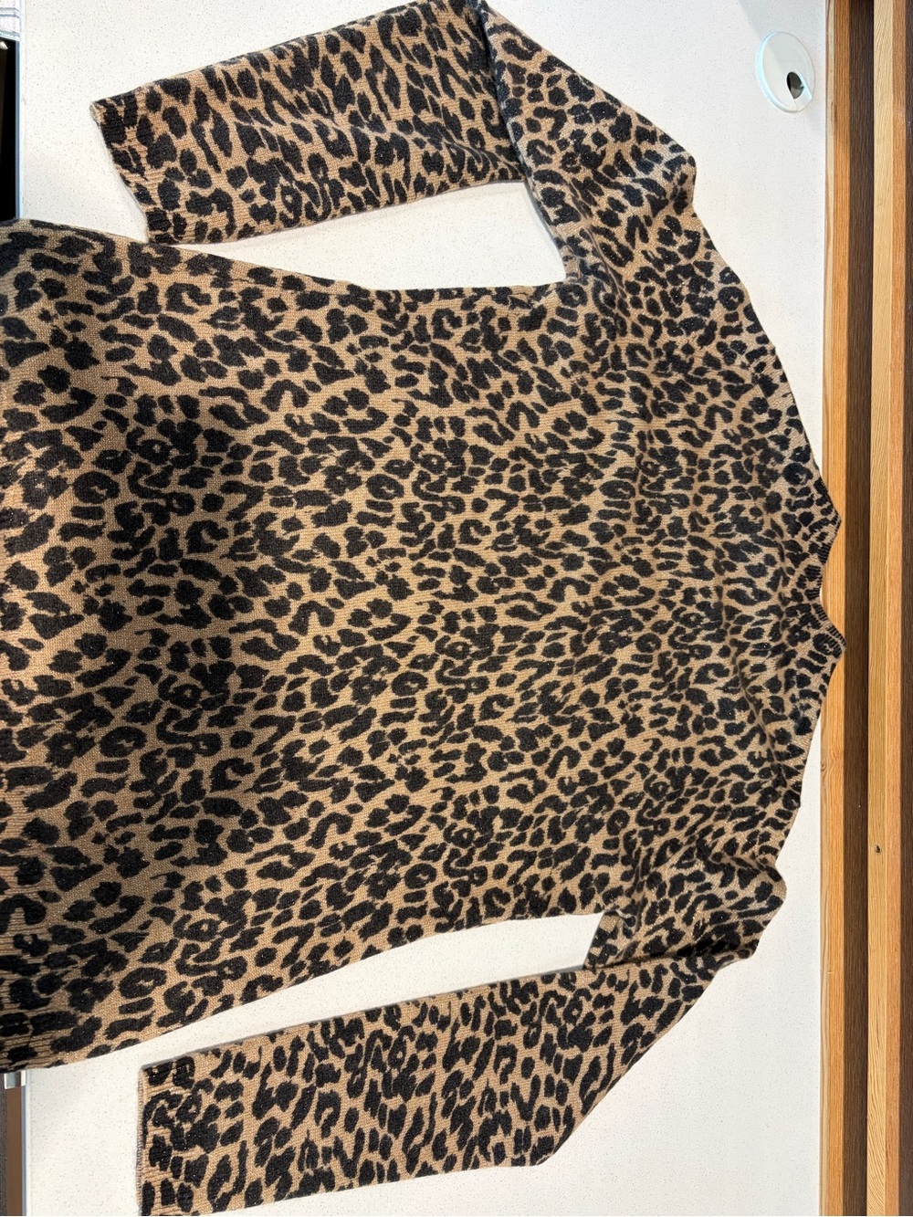 Neiman Marcus Cashmere Leopard Print Mock Turtleneck Sweater — Brown and Black - Picture 6 of 7